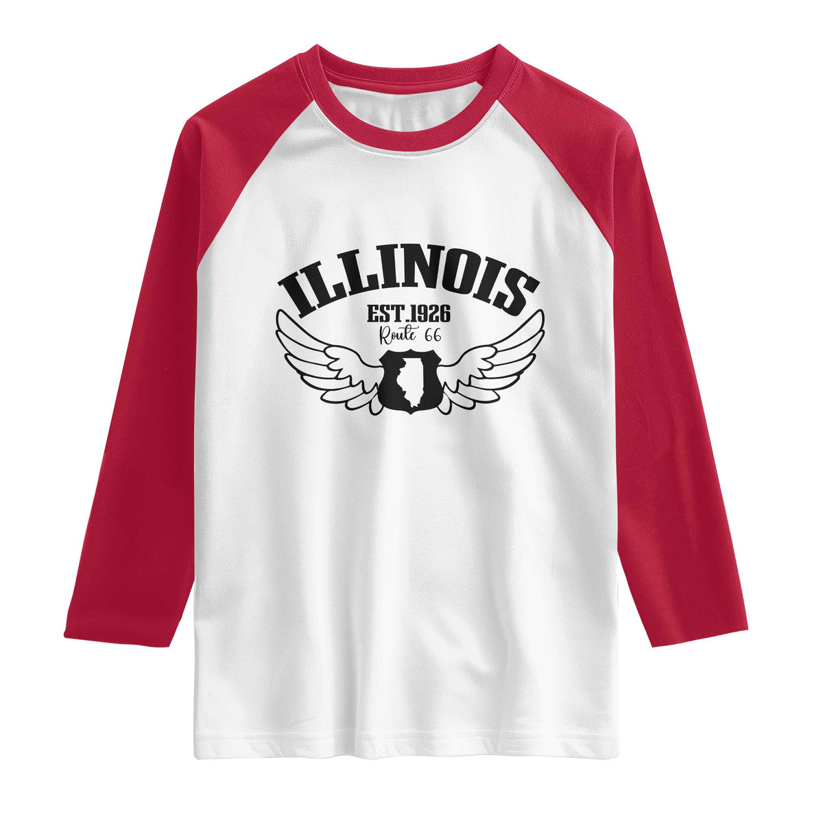 Illinois Route Highway 66 Souvenir Raglan Shirt Open Road Adventure TS12 White Red Print Your Wear