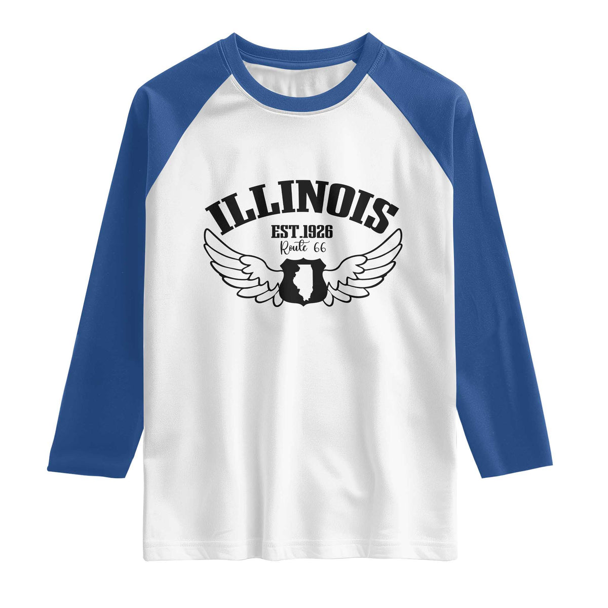 Illinois Route Highway 66 Souvenir Raglan Shirt Open Road Adventure TS12 White Royal Print Your Wear