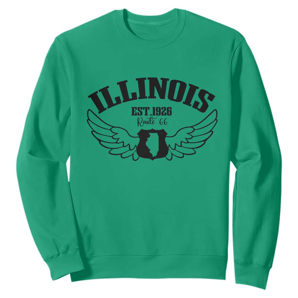 Illinois Route Highway 66 Souvenir Sweatshirt Open Road Adventure TS12 Irish Green Print Your Wear