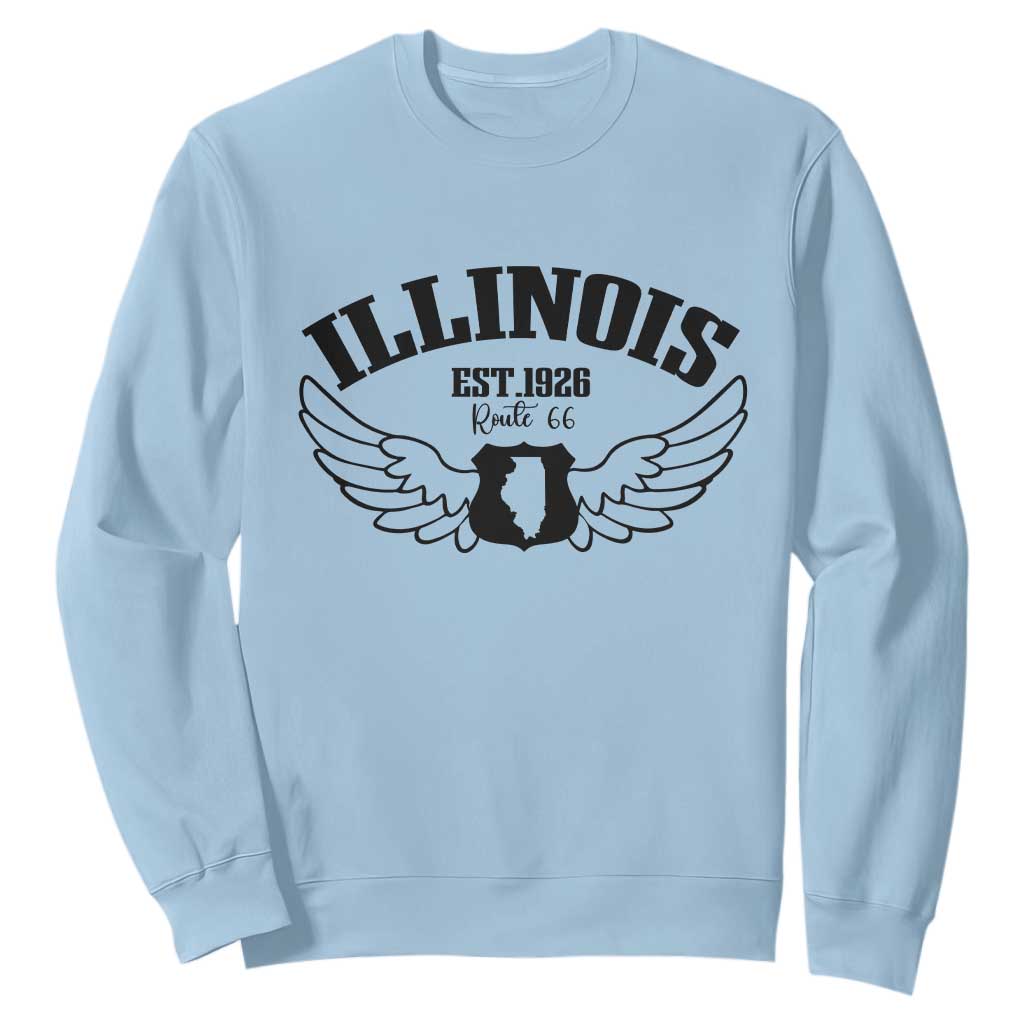 Illinois Route Highway 66 Souvenir Sweatshirt Open Road Adventure TS12 Light Blue Print Your Wear