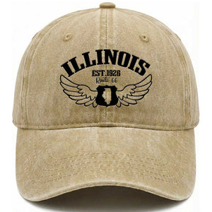 Illinois Route Highway 66 Souvenir Washed Cotton Baseball Cap Open Road Adventure TS12 Print Your Wear