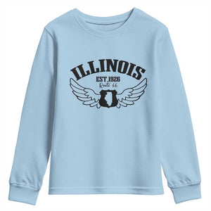 Illinois Route Highway 66 Souvenir Youth Sweatshirt Open Road Adventure TS12 Light Blue Print Your Wear