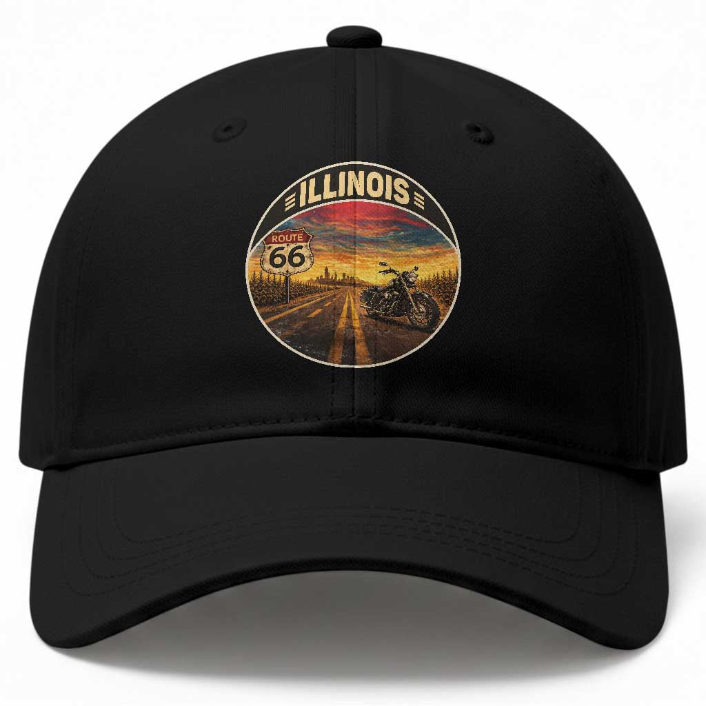Illinois Route Highway 66 Motorcycle Baseball Cap Road Trip Adventure TS12 Print Your Wear