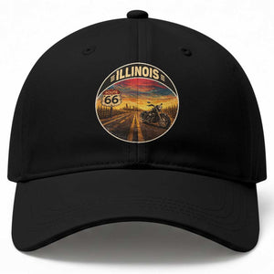 Illinois Route Highway 66 Motorcycle Baseball Cap Road Trip Adventure TS12 Print Your Wear