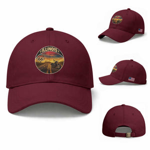 Illinois Route Highway 66 Motorcycle Baseball Cap Road Trip Adventure TS12 Baseball Cap Universal Fit Maroon Print Your Wear