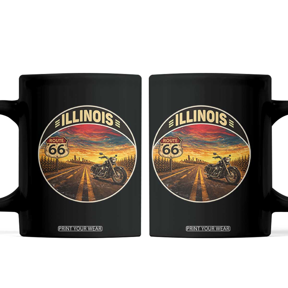 Illinois Route Highway 66 Motorcycle Coffee Mug Road Trip Adventure TS12 Black Print Your Wear