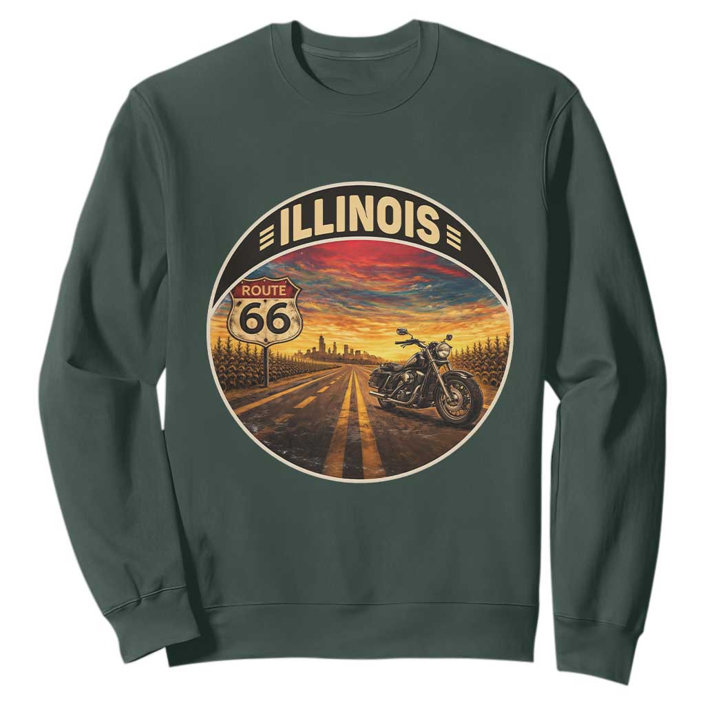 Illinois Route Highway 66 Motorcycle Sweatshirt Road Trip Adventure TS12 Dark Forest Green Print Your Wear