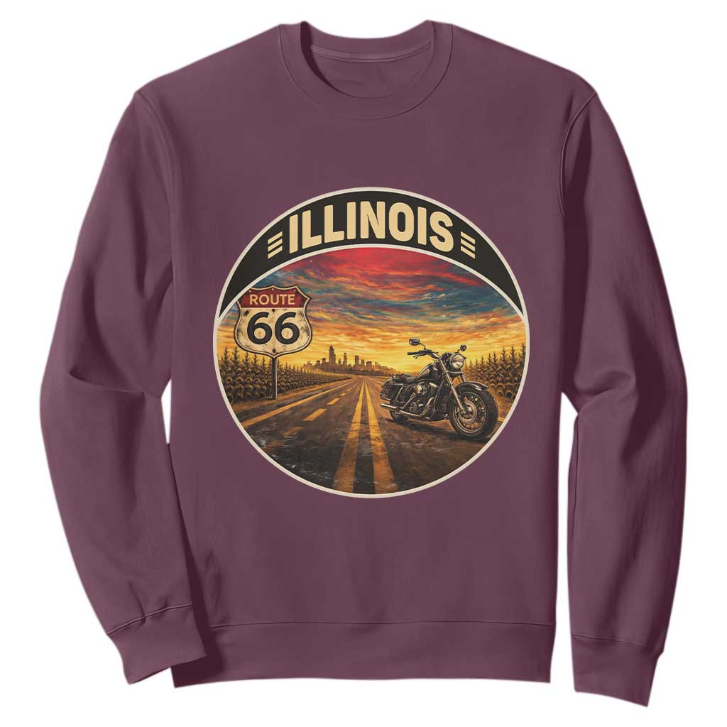 Illinois Route Highway 66 Motorcycle Sweatshirt Road Trip Adventure TS12 Maroon Print Your Wear