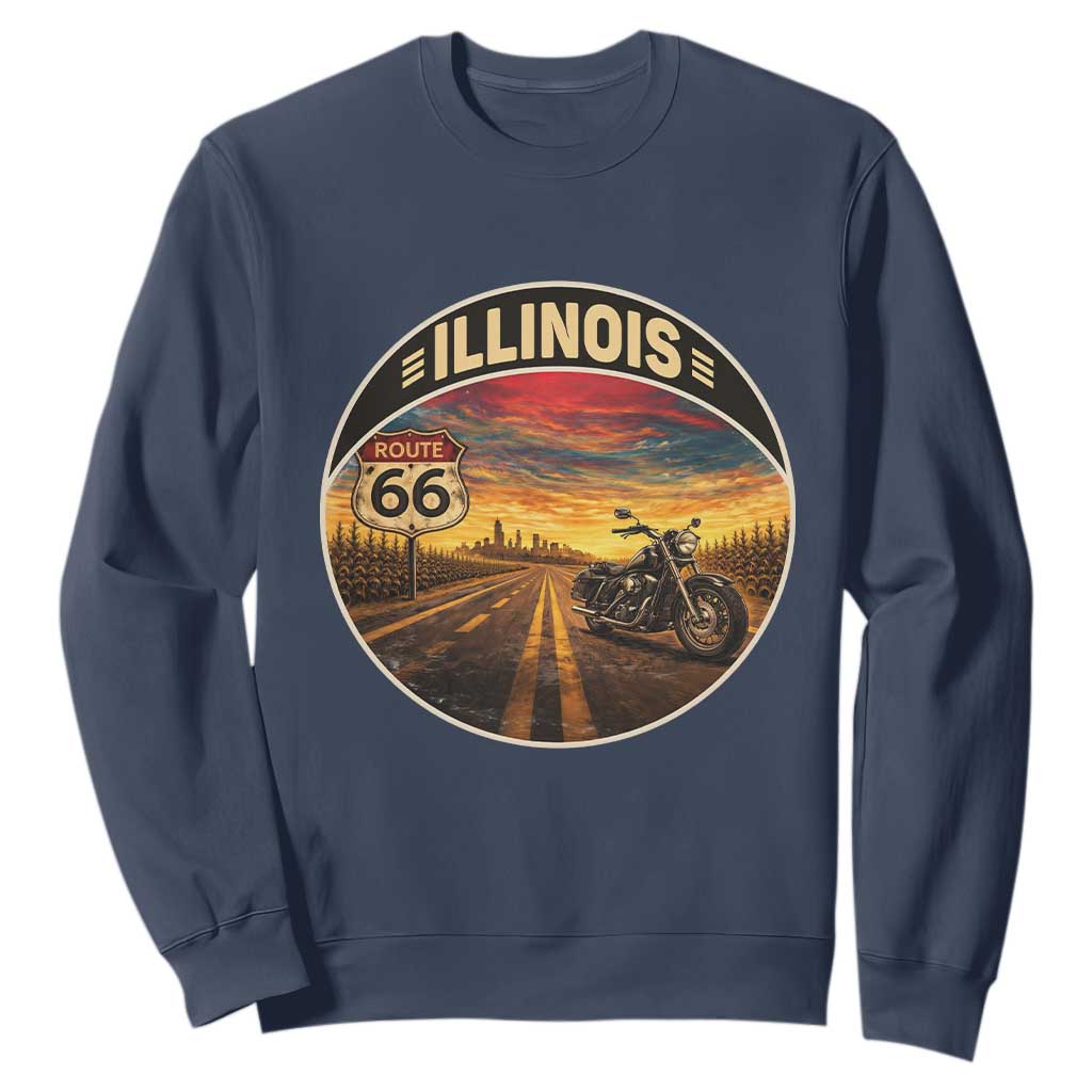Illinois Route Highway 66 Motorcycle Sweatshirt Road Trip Adventure TS12 Navy Print Your Wear