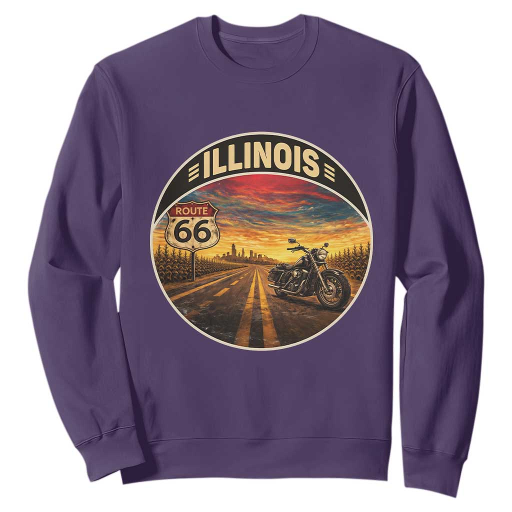 Illinois Route Highway 66 Motorcycle Sweatshirt Road Trip Adventure TS12 Purple Print Your Wear