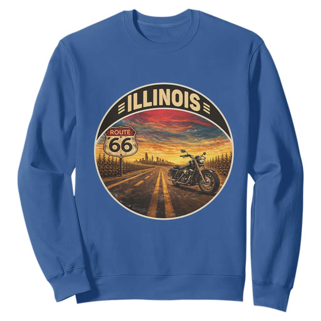 Illinois Route Highway 66 Motorcycle Sweatshirt Road Trip Adventure TS12 Royal Blue Print Your Wear