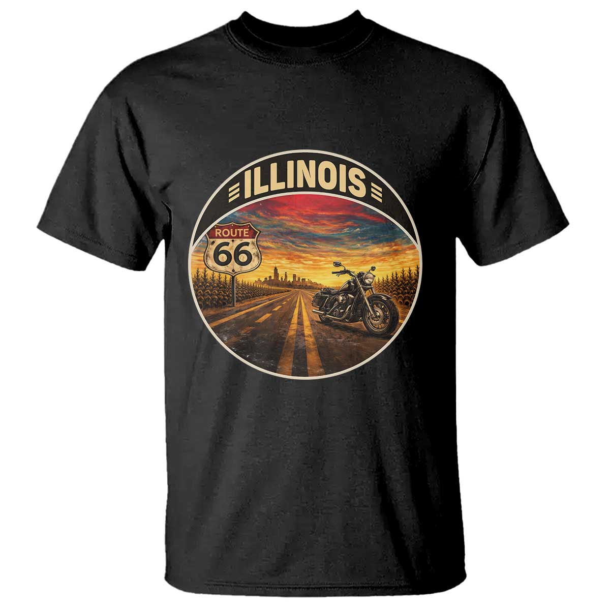 Illinois Route Highway 66 Motorcycle T Shirt Road Trip Adventure TS12 Black Print Your Wear