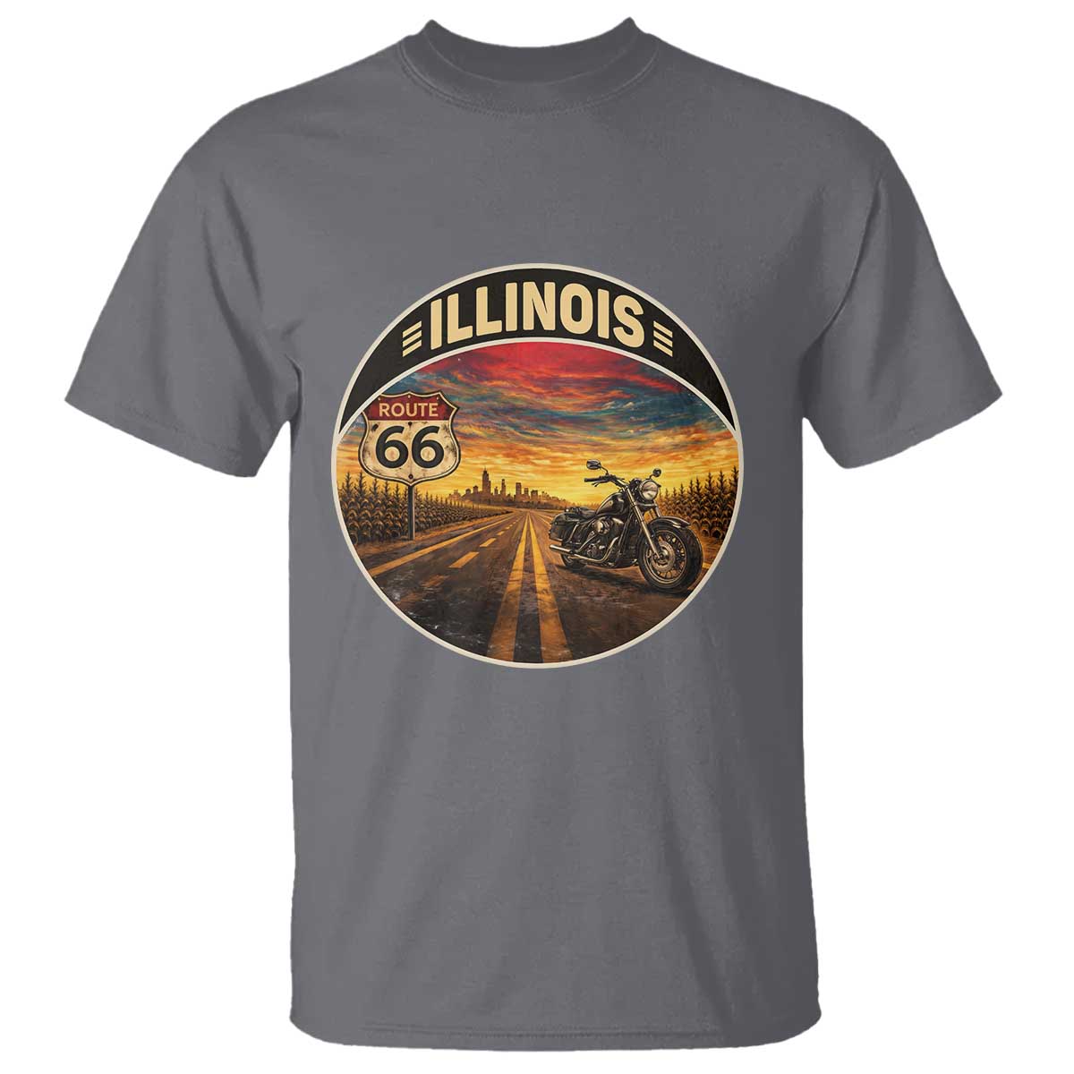 Illinois Route Highway 66 Motorcycle T Shirt Road Trip Adventure TS12 Charcoal Print Your Wear