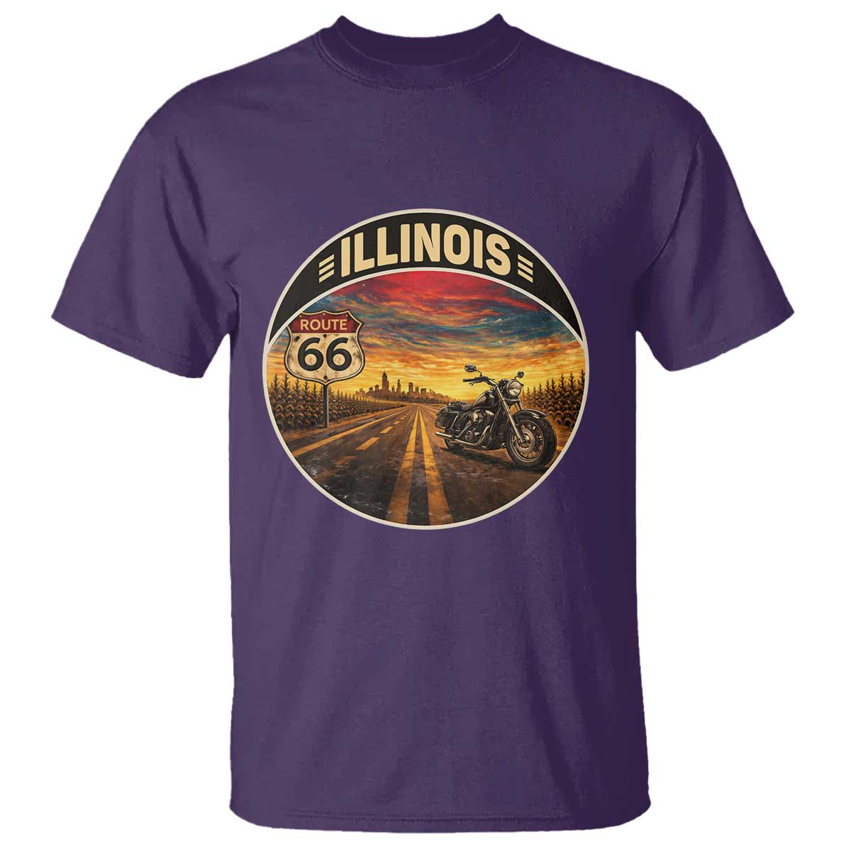 Illinois Route Highway 66 Motorcycle T Shirt Road Trip Adventure TS12 Purple Print Your Wear