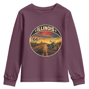 Illinois Route Highway 66 Motorcycle Youth Sweatshirt Road Trip Adventure TS12 Maroon Print Your Wear