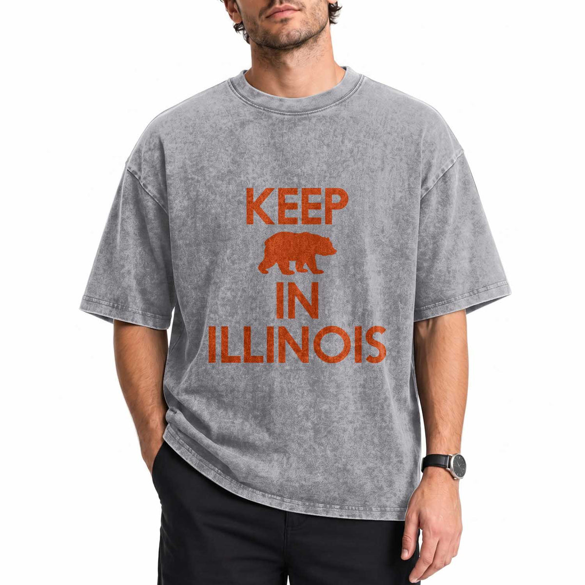 Keep Bear In Illinois CFB Washed Cotton T-Shirt Chicago Pride Gift