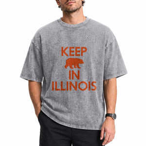 Keep Bear In Illinois CFB Washed Cotton T-Shirt Chicago Pride Gift