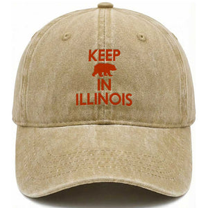 Keep Bear In Illinois CFB Washed Cotton Baseball Cap Chicago Pride Gift TS12 Print Your Wear