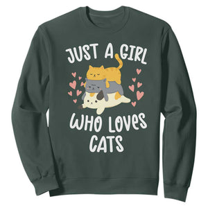 Just A Girl Who Loves Cats Sweatshirt Cute Kittens Pet Lover TS12 Dark Forest Green Print Your Wear