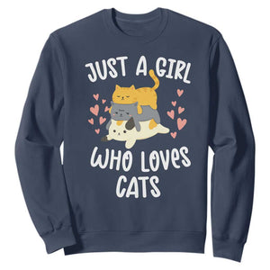 Just A Girl Who Loves Cats Sweatshirt Cute Kittens Pet Lover TS12 Navy Print Your Wear