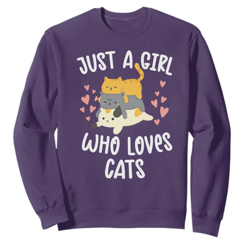 Just A Girl Who Loves Cats Sweatshirt Cute Kittens Pet Lover TS12 Purple Print Your Wear