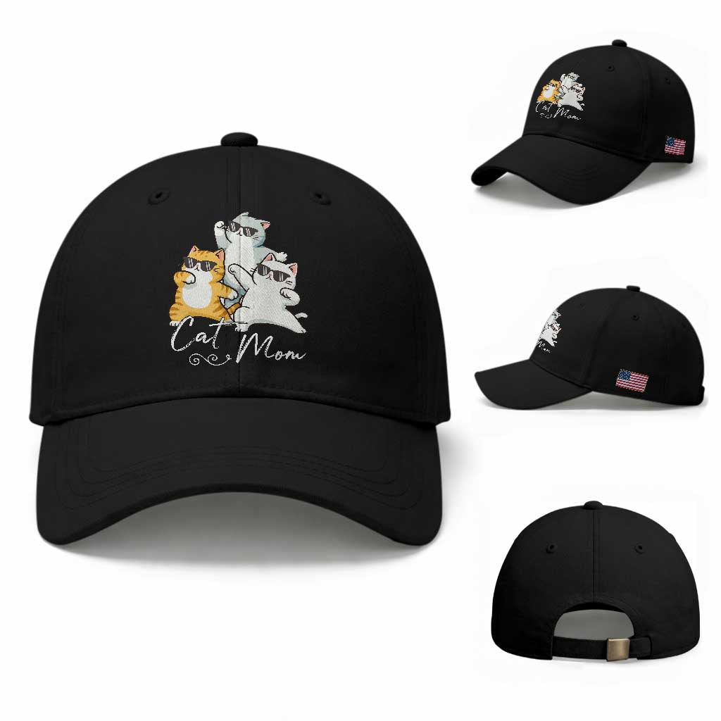 Cat Mom Baseball Cap Three Cool Cats with Sunglasses TS12 Baseball Cap Universal Fit Black Print Your Wear