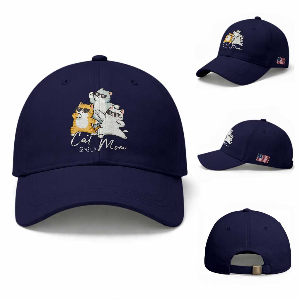 Cat Mom Baseball Cap Three Cool Cats with Sunglasses TS12 Baseball Cap Universal Fit Dark Blue Print Your Wear
