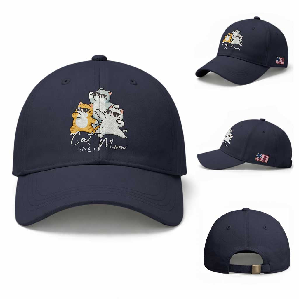 Cat Mom Baseball Cap Three Cool Cats with Sunglasses TS12 Baseball Cap Universal Fit Navy Print Your Wear