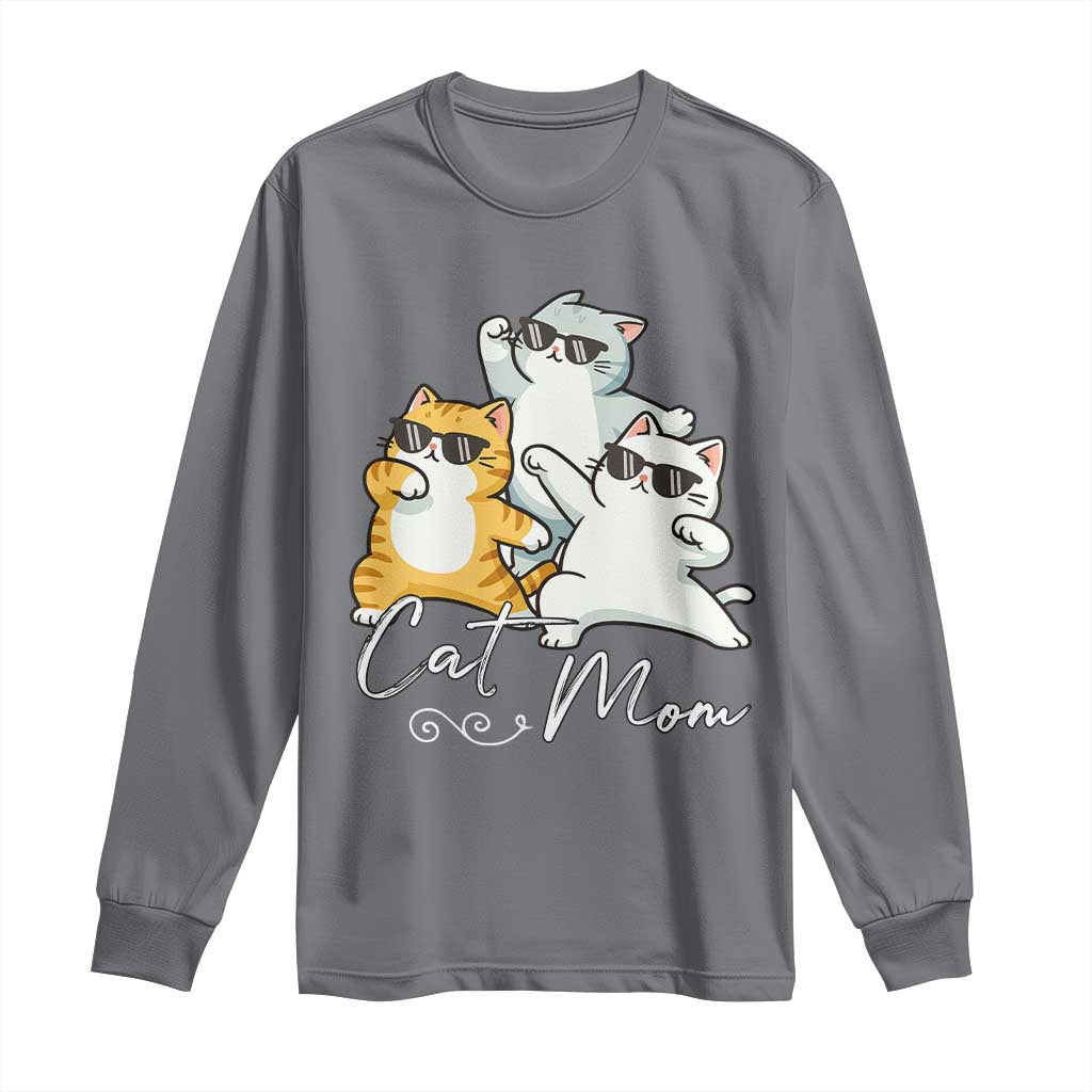 Cat Mom Long Sleeve Shirt Three Cool Cats with Sunglasses TS12 Charcoal Print Your Wear