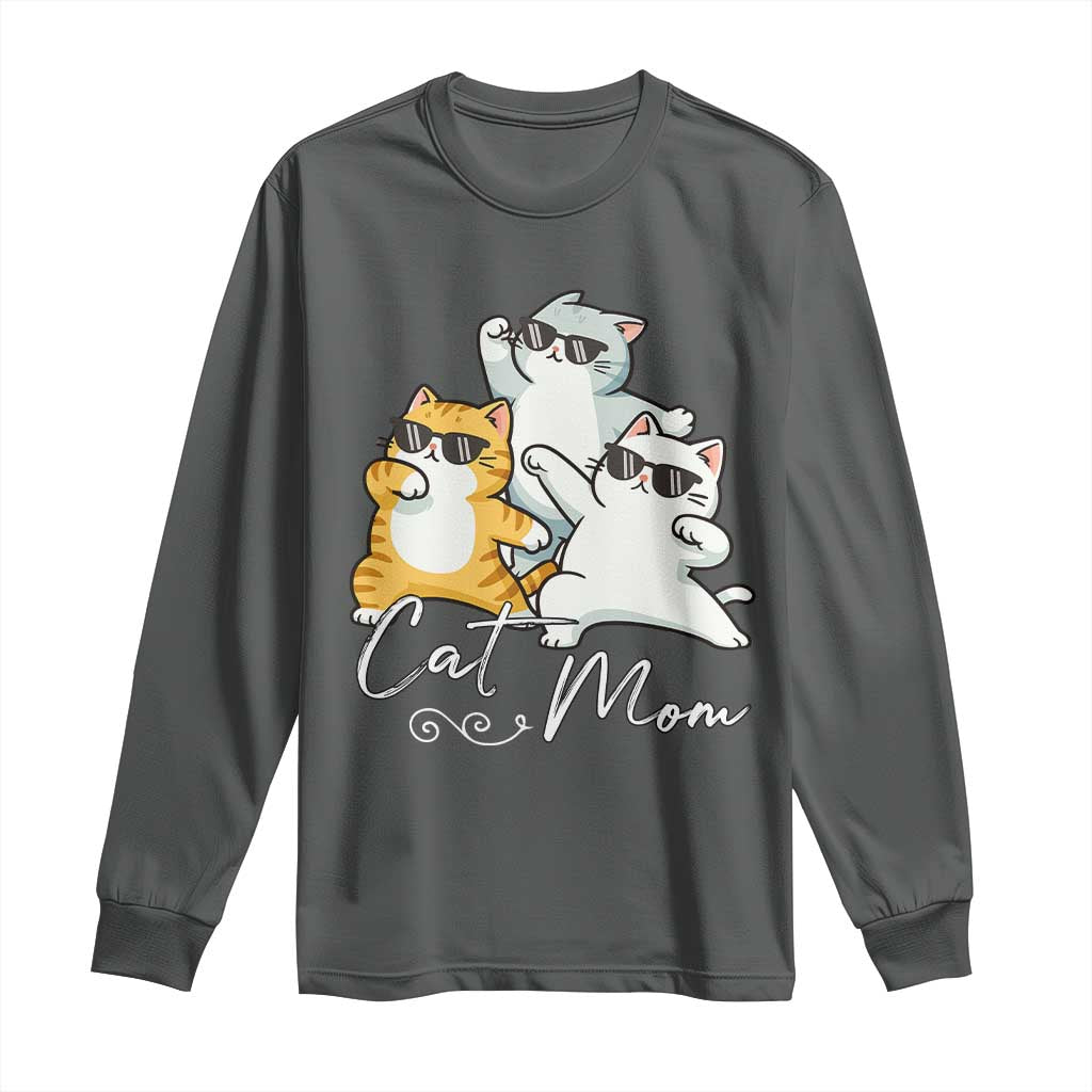 Cat Mom Long Sleeve Shirt Three Cool Cats with Sunglasses TS12 Dark Heather Print Your Wear