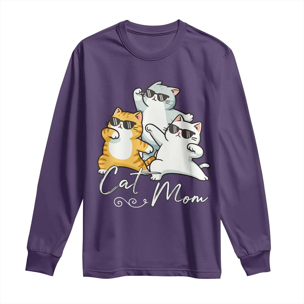 Cat Mom Long Sleeve Shirt Three Cool Cats with Sunglasses TS12 Purple Print Your Wear