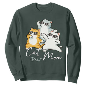 Cat Mom Sweatshirt Three Cool Cats with Sunglasses TS12 Dark Forest Green Print Your Wear