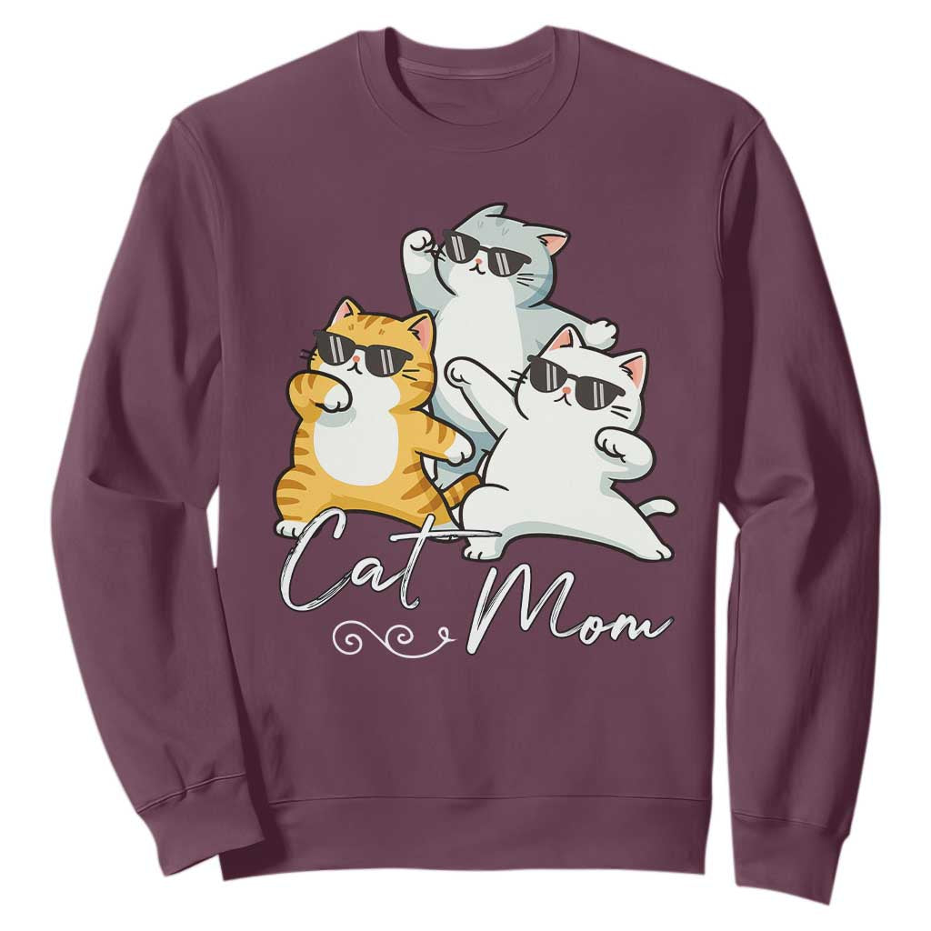 Cat Mom Sweatshirt Three Cool Cats with Sunglasses TS12 Maroon Print Your Wear