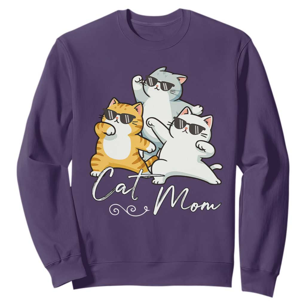 Cat Mom Sweatshirt Three Cool Cats with Sunglasses TS12 Purple Print Your Wear