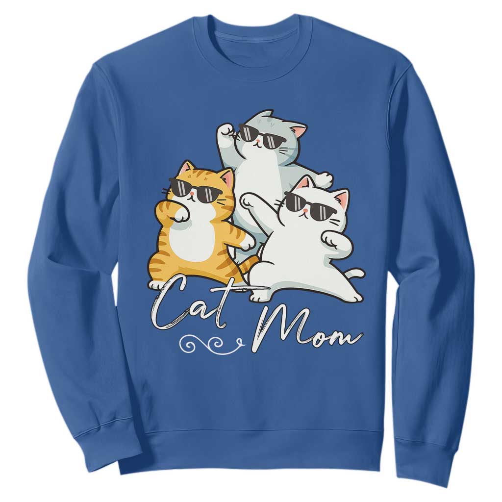 Cat Mom Sweatshirt Three Cool Cats with Sunglasses TS12 Royal Blue Print Your Wear