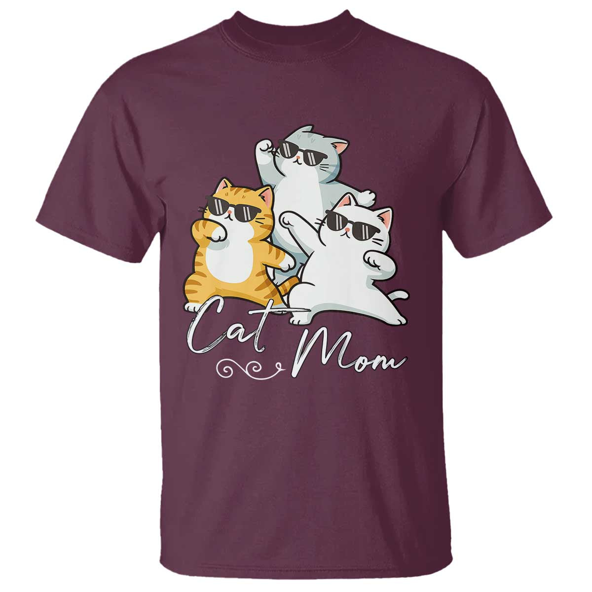 Cat Mom T Shirt Three Cool Cats with Sunglasses TS12 Maroon Print Your Wear