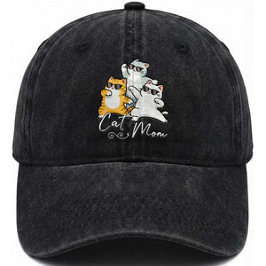 Cat Mom Washed Cotton Baseball Cap Three Cool Cats with Sunglasses TS12 Print Your Wear