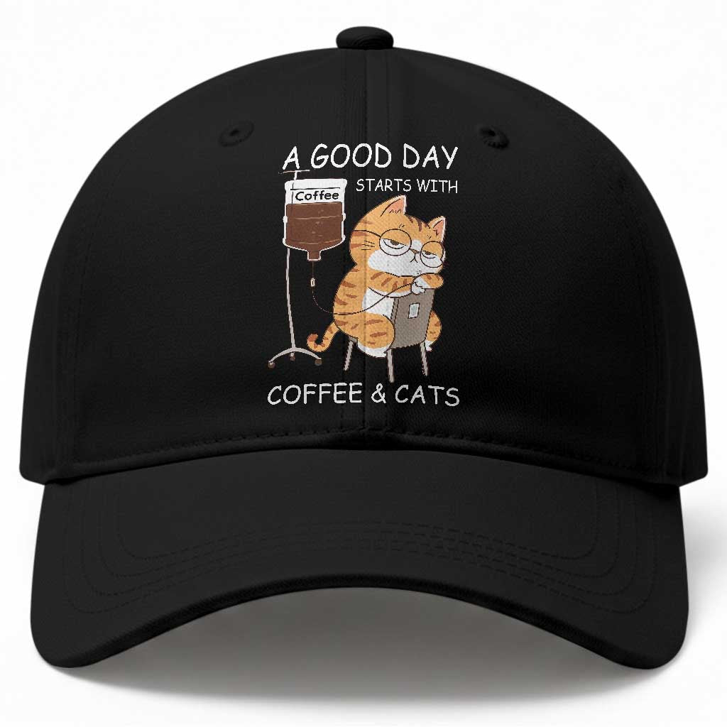 A Good Day Starts With Coffee And Cats Baseball Cap Funny Purrfect Morning TS12 Print Your Wear