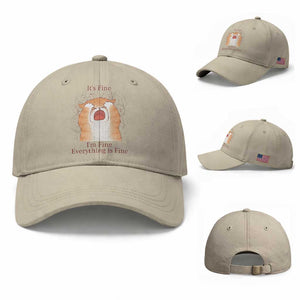 Its Fine I am Fine Everything is Fine Funny Cat Lover Baseball Cap TS12 Baseball Cap Universal Fit Beige Print Your Wear