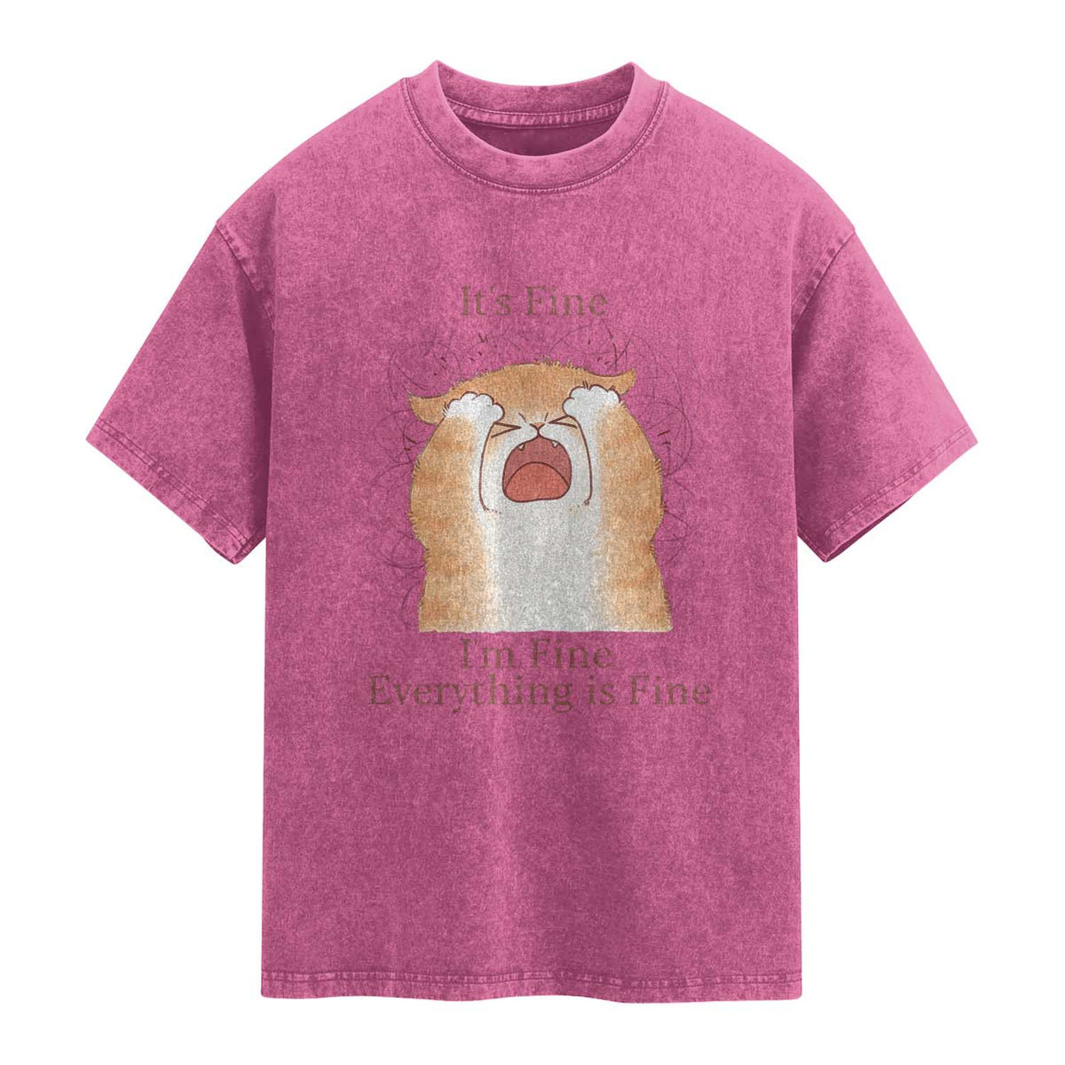 Its Fine I am Fine Everything is Fine Funny Cat Lover Washed Cotton T-Shirt