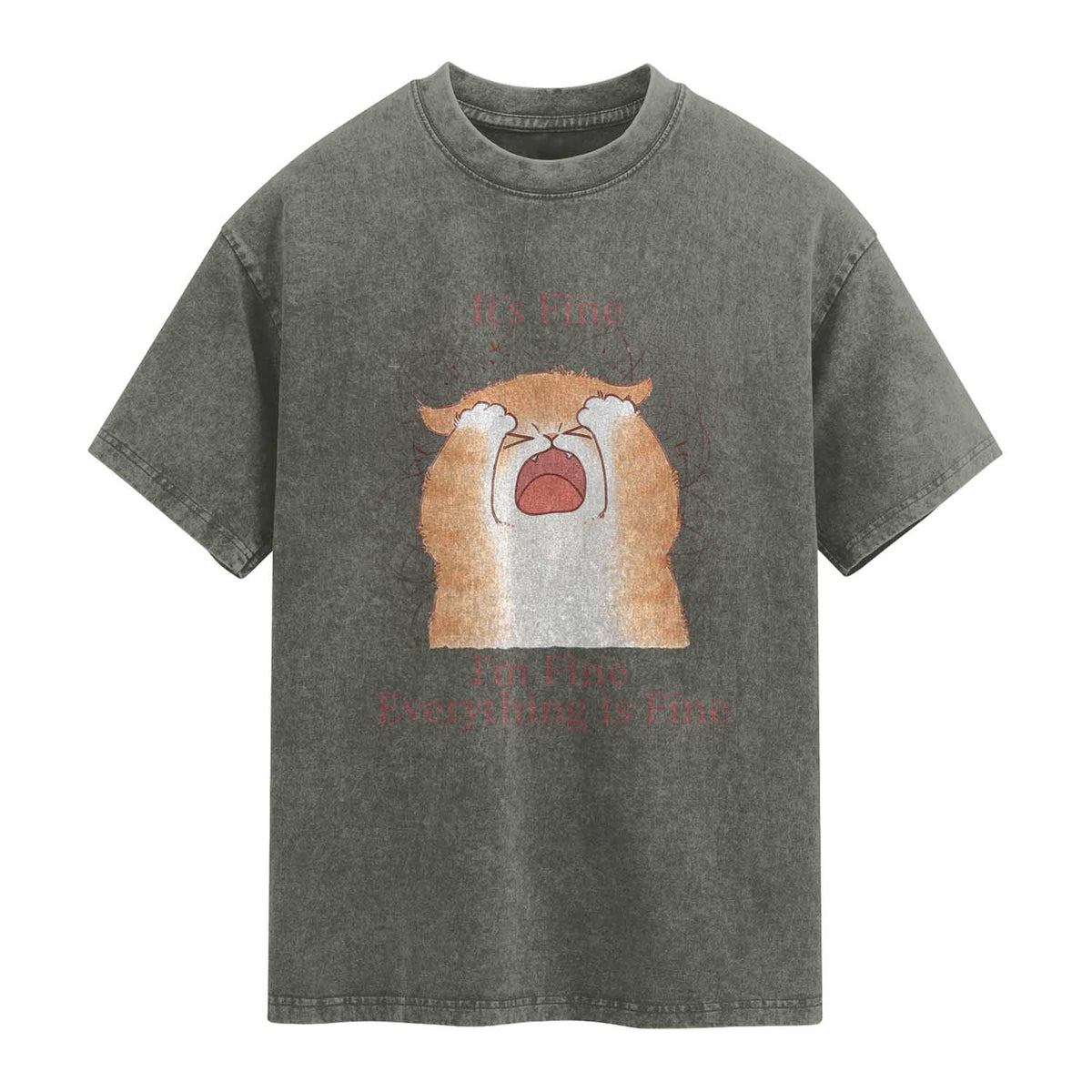 Its Fine I am Fine Everything is Fine Funny Cat Lover Washed Cotton T-Shirt