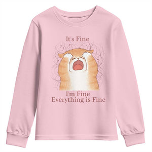 Its Fine I am Fine Everything is Fine Funny Cat Lover Youth Sweatshirt TS12 Light Pink Print Your Wear