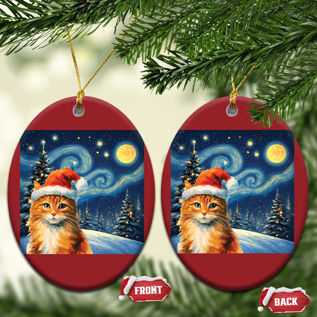 Christmas Van Gogh Cat Christmas Ornament In Santa Hat Starry Night TS12 Oval Red Print Your Wear
