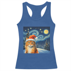 Christmas Van Gogh Cat Racerback Tank Top In Santa Hat Starry Night TS12 Royal Blue Print Your Wear