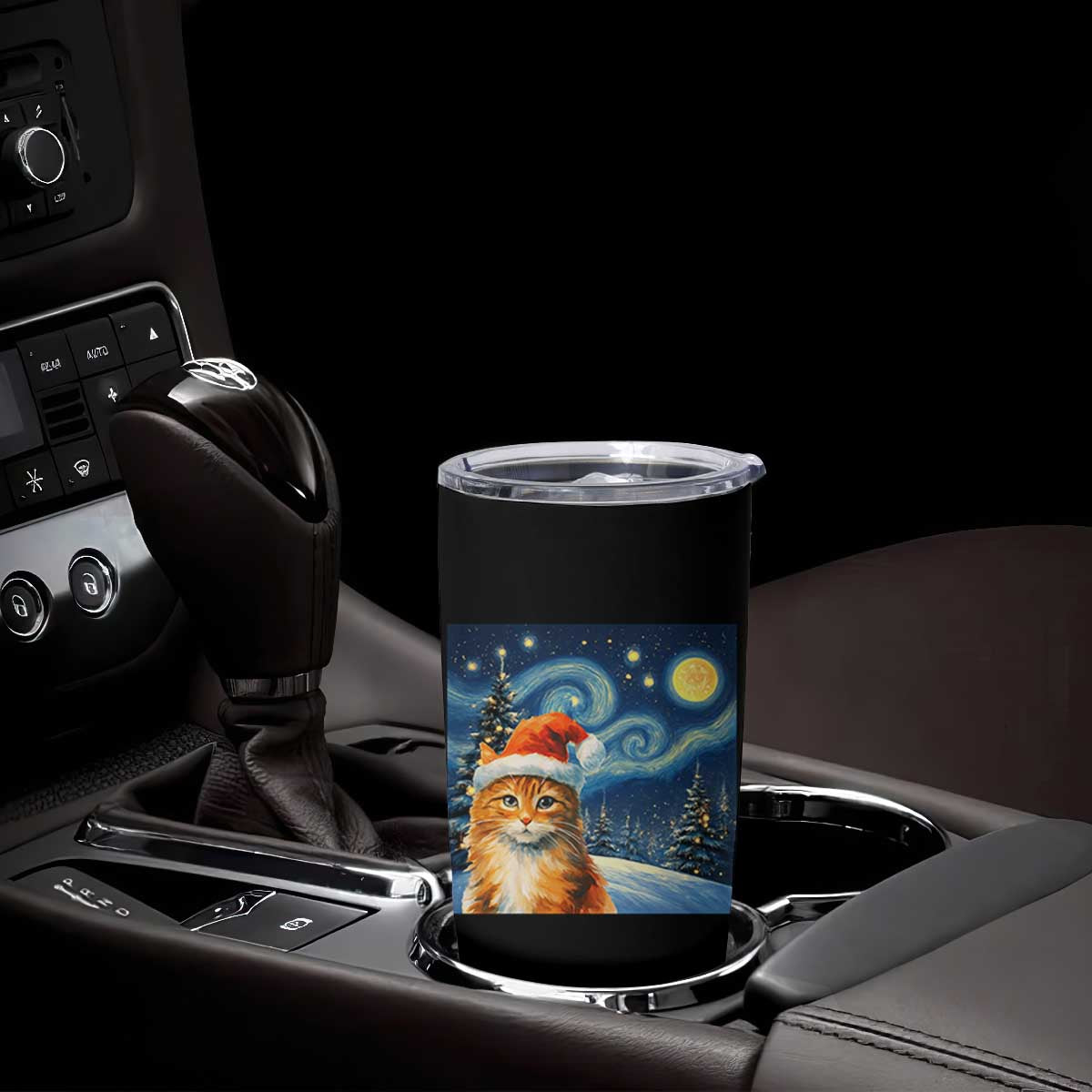 Christmas Van Gogh Cat Tumbler Cup In Santa Hat Starry Night TS12 Print Your Wear