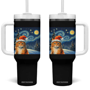 Christmas Van Gogh Cat Tumbler With Handle In Santa Hat Starry Night TS12 One Size: 40 oz Black Print Your Wear