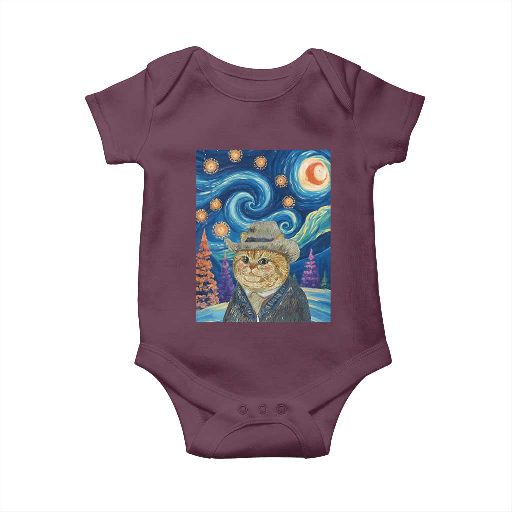 Funny Van Gogh Cat in Starry Night Baby Onesie TS12 Maroon Print Your Wear