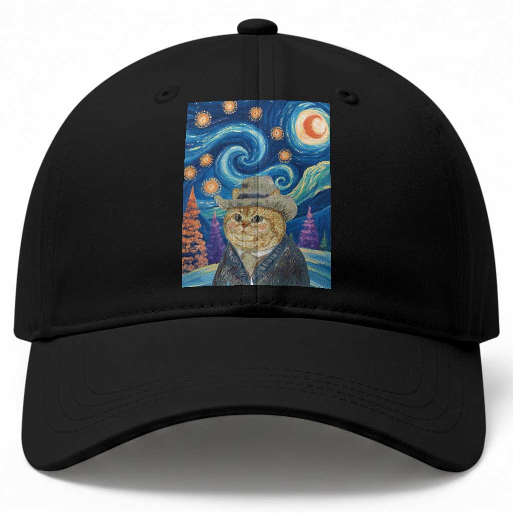 Funny Van Gogh Cat in Starry Night Baseball Cap TS12 Print Your Wear