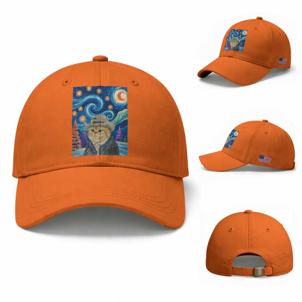 Funny Van Gogh Cat in Starry Night Baseball Cap TS12 Baseball Cap Universal Fit Orange Print Your Wear