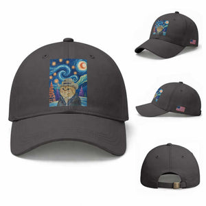 Funny Van Gogh Cat in Starry Night Baseball Cap TS12 Baseball Cap Universal Fit Dark Gray Print Your Wear